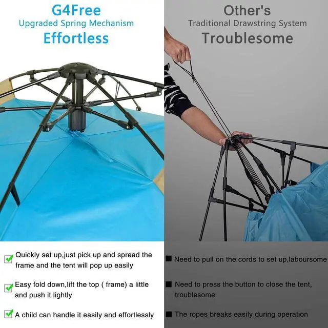 Alt view image 2 of 7 - G4Free Deluxe XL Pop Up Beach Tent, 3-4 Persons Easy Setup Sun Shelter Canopy with UPF 50+ UV Protection Extral Wide 70.9 in