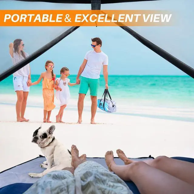 Alt view image 7 of 7 - Beach Tent, UPF 50+ UV Protection Sun Shade Shelter for 3/4/5/6/7/8 Person, Portable Beach Canopy for Family & Baby, Lightweight & Easy Setup Beach Cabana with 3 Ventilation Mesh Windows