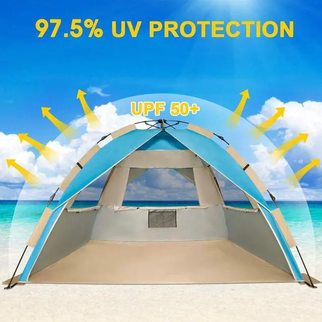 Alt view image 4 of 7 - G4Free Deluxe XL Pop Up Beach Tent, 3-4 Persons Easy Setup Sun Shelter Canopy with UPF 50+ UV Protection Extral Wide 70.9 in