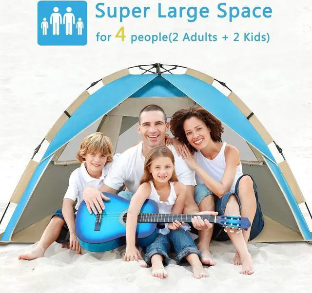 Alt view image 3 of 7 - G4Free Deluxe XL Pop Up Beach Tent, 3-4 Persons Easy Setup Sun Shelter Canopy with UPF 50+ UV Protection Extral Wide 70.9 in