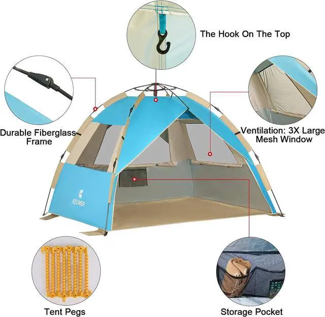 Alt view image 5 of 7 - G4Free Deluxe XL Pop Up Beach Tent, 3-4 Persons Easy Setup Sun Shelter Canopy with UPF 50+ UV Protection Extral Wide 70.9 in