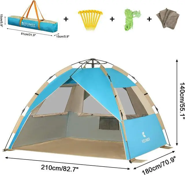 Alt view image 6 of 7 - G4Free Deluxe XL Pop Up Beach Tent, 3-4 Persons Easy Setup Sun Shelter Canopy with UPF 50+ UV Protection Extral Wide 70.9 in
