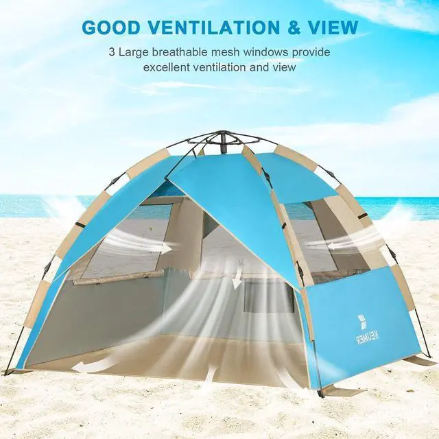 Alt view image 7 of 7 - G4Free Deluxe XL Pop Up Beach Tent, 3-4 Persons Easy Setup Sun Shelter Canopy with UPF 50+ UV Protection Extral Wide 70.9 in