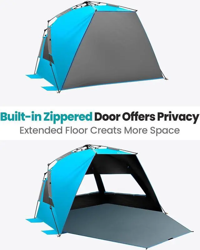 Alt view image 6 of 7 - Beach Tent with Blackout Shelter Technology, Portable Beach Shade Sun Shelter Canopy for 4-6 Person with UPF 50+ UV Protection, Easy Setup Pop Up Tent Family Size