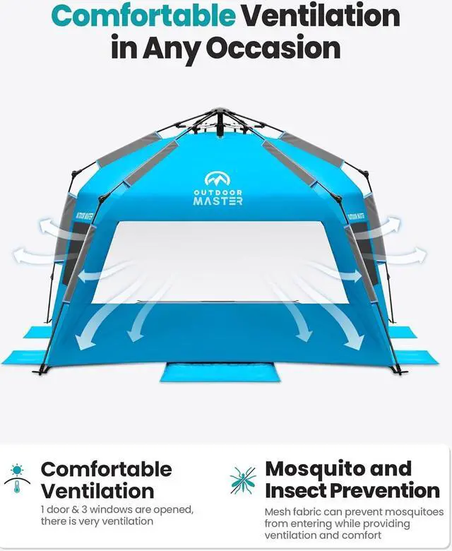 Alt view image 7 of 7 - Beach Tent with Blackout Shelter Technology, Portable Beach Shade Sun Shelter Canopy for 4-6 Person with UPF 50+ UV Protection, Easy Setup Pop Up Tent Family Size