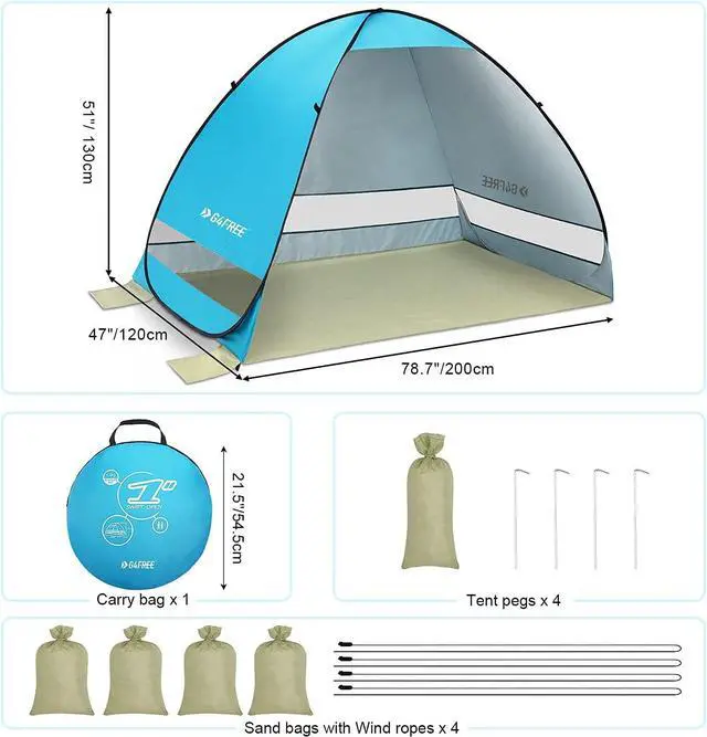 Alt view image 3 of 7 - G4Free Large Pop up Beach Tent for 3-4 Person, UPF 50+ Automatic Sun Shelter Canopy Portable Outdoor Cabana Sun Umbrella