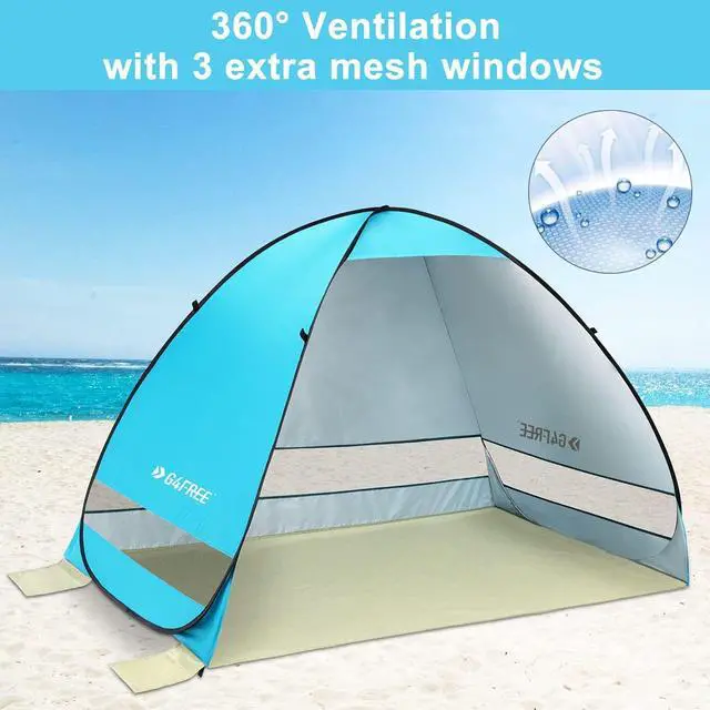 Alt view image 6 of 7 - G4Free Large Pop up Beach Tent for 3-4 Person, UPF 50+ Automatic Sun Shelter Canopy Portable Outdoor Cabana Sun Umbrella