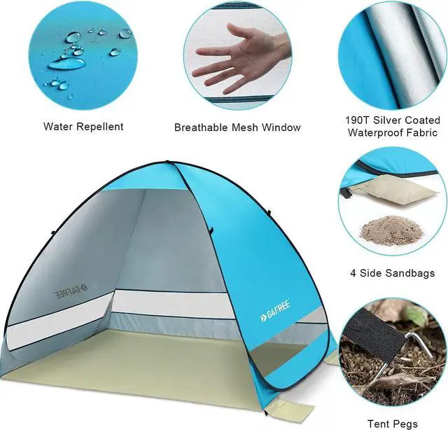 Alt view image 7 of 7 - G4Free Large Pop up Beach Tent for 3-4 Person, UPF 50+ Automatic Sun Shelter Canopy Portable Outdoor Cabana Sun Umbrella