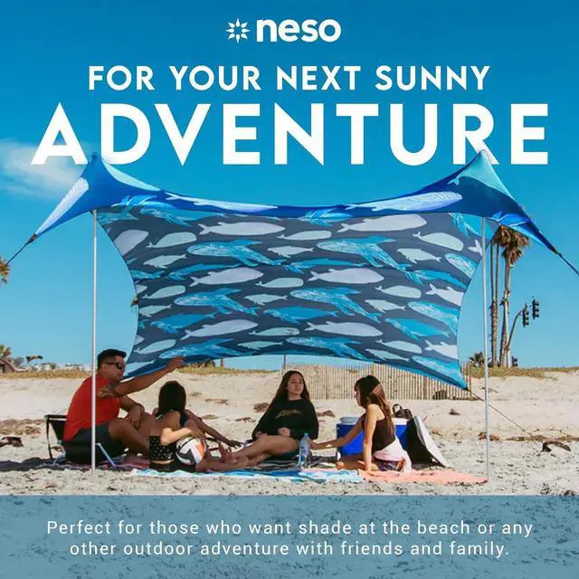 Alt view image 2 of 7 - Neso Gigante - Portable Beach Tent - Ideal to Enjoy with Family and Friends - UPF 50+, Water-Resistant, and Lightweight - Save The Whales, 11' x 11'
