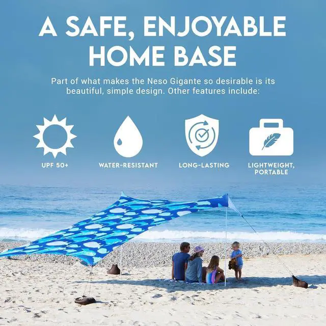 Alt view image 3 of 7 - Neso Gigante - Portable Beach Tent - Ideal to Enjoy with Family and Friends - UPF 50+, Water-Resistant, and Lightweight - Save The Whales, 11' x 11'