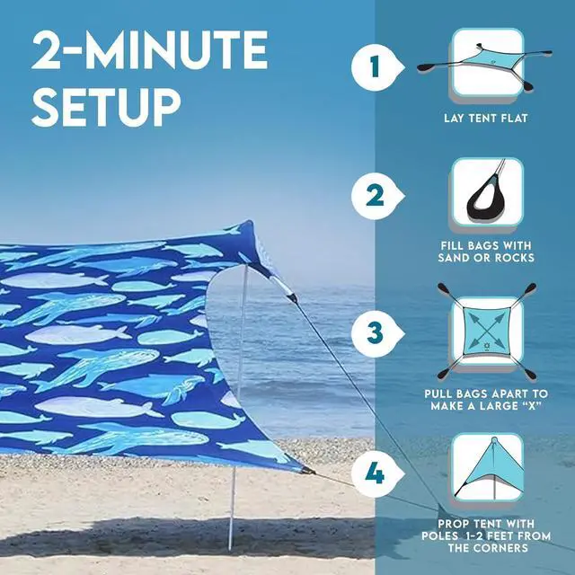 Alt view image 5 of 7 - Neso Gigante - Portable Beach Tent - Ideal to Enjoy with Family and Friends - UPF 50+, Water-Resistant, and Lightweight - Save The Whales, 11' x 11'