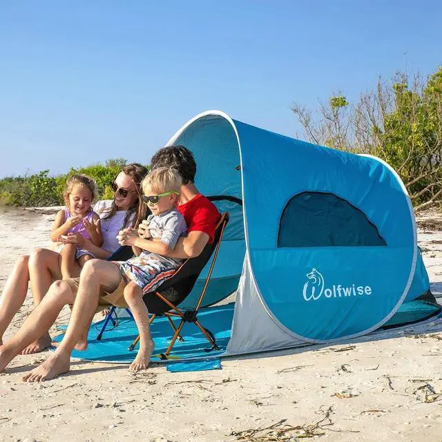 Alt view image 2 of 7 - WolfWise UPF 50+ Easy Pop Up 3-4 Person Beach Tent Sport Umbrella Instant Sun Shelter Tent Sun Shade Canopy