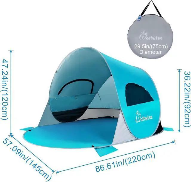 Alt view image 6 of 7 - WolfWise UPF 50+ Easy Pop Up 3-4 Person Beach Tent Sport Umbrella Instant Sun Shelter Tent Sun Shade Canopy