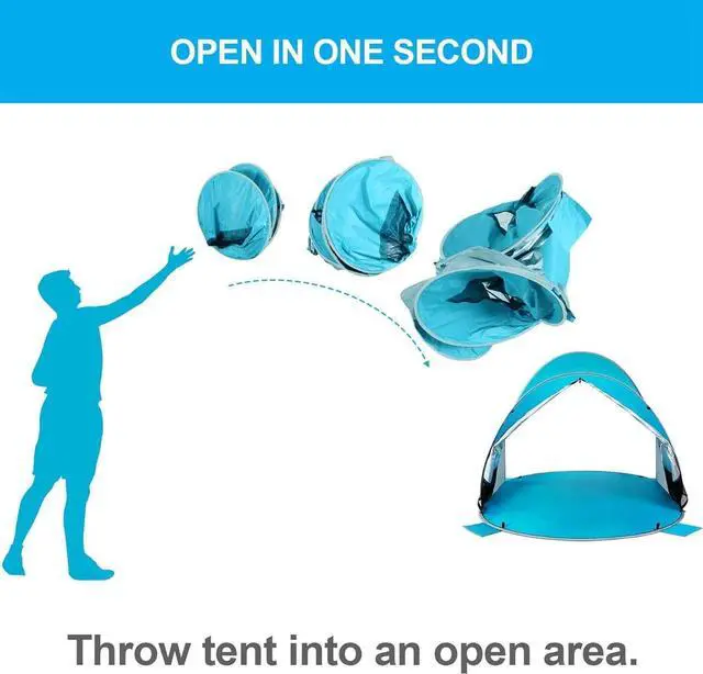 Alt view image 5 of 7 - WolfWise UPF 50+ Easy Pop Up 3-4 Person Beach Tent Sport Umbrella Instant Sun Shelter Tent Sun Shade Canopy
