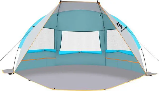 Main image of Beach Tent 2-3 Person Sun Shelter UPF 50+ with Extended Waterproof Pe Floor & 3 Mesh Roll Up Windows Fits, Portable Beach Shade Easy Setup for Outdoor Camping, Indoor, Fishing, Yard. (Blue)
