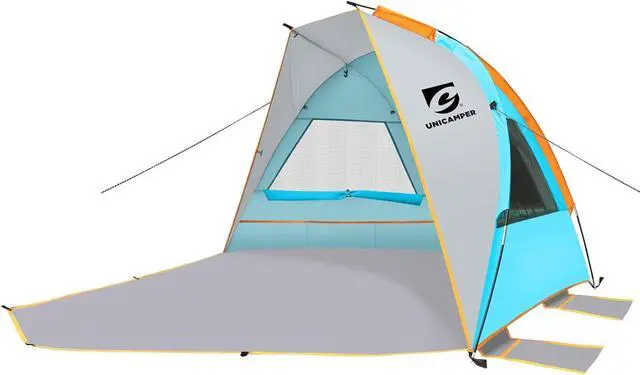Alt view image 7 of 7 - Beach Tent 2-3 Person Sun Shelter UPF 50+ with Extended Waterproof Pe Floor & 3 Mesh Roll Up Windows Fits, Portable Beach Shade Easy Setup for Outdoor Camping, Indoor, Fishing, Yard. (Blue)