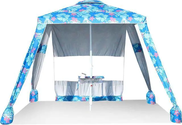 Main image of Copa 6x6 Easy Up Beach Cabana - Beach Tent Sun Shelter with Privacy Wall, Beach Canopy includes Umbrella Table Tray, Towel hanger, and Sand Anchor Beach Shade (Flowers)