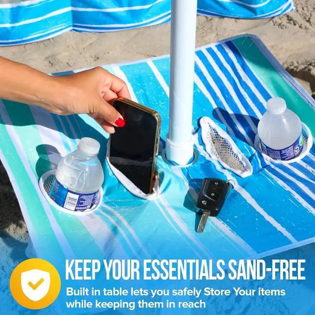 Alt view image 4 of 6 - Copa 6x6 Easy Up Beach Cabana - Beach Tent Sun Shelter with Privacy Wall, Beach Canopy includes Umbrella Table Tray, Towel hanger, and Sand Anchor Beach Shade (Flowers)