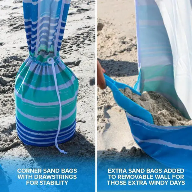 Alt view image 5 of 6 - Copa 6x6 Easy Up Beach Cabana - Beach Tent Sun Shelter with Privacy Wall, Beach Canopy includes Umbrella Table Tray, Towel hanger, and Sand Anchor Beach Shade (Flowers)