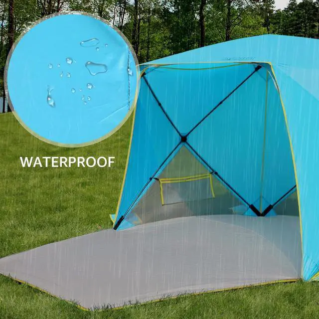 Alt view image 6 of 7 - Pop Up Beach Tent, Portable Shade Sun Shelter UPF50+ UV Protection for 4 Person Extendable Floor for Fishing Hiking Camping, Waterproof Windproof(Blue)