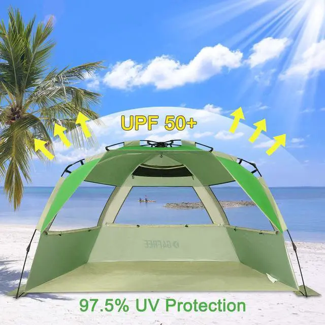 Alt view image 3 of 7 - G4Free Easy Set up Beach Tent Deluxe XL, Pop up Sun Shelter for 3-4 Persons with UPF 50+ Protection Beach Shade with Extended Floor