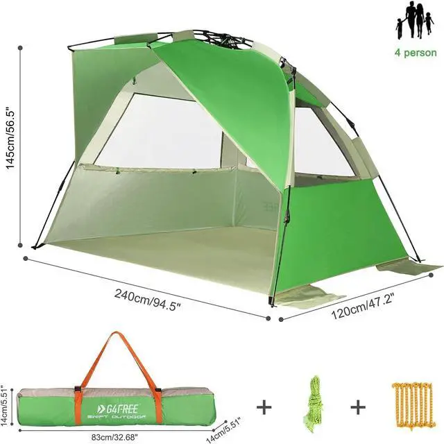 Alt view image 6 of 7 - G4Free Easy Set up Beach Tent Deluxe XL, Pop up Sun Shelter for 3-4 Persons with UPF 50+ Protection Beach Shade with Extended Floor