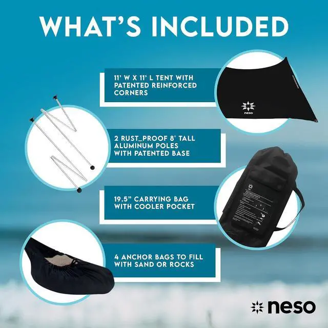 Alt view image 6 of 7 - Neso Gigante - Portable Beach Tent - Ideal to Enjoy with Family and Friends - UPF 50+, Water-Resistant, and Lightweight - Black, 11' x 11'