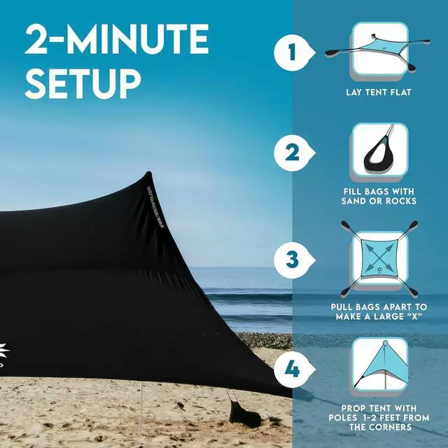 Alt view image 5 of 7 - Neso Gigante - Portable Beach Tent - Ideal to Enjoy with Family and Friends - UPF 50+, Water-Resistant, and Lightweight - Black, 11' x 11'