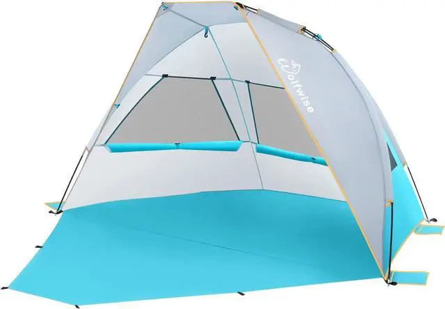 Main image of WolfWise 2-3 Person Portable Beach Tent UPF 50+ Sun Shade Canopy Umbrella with Extendable Floor, Blue