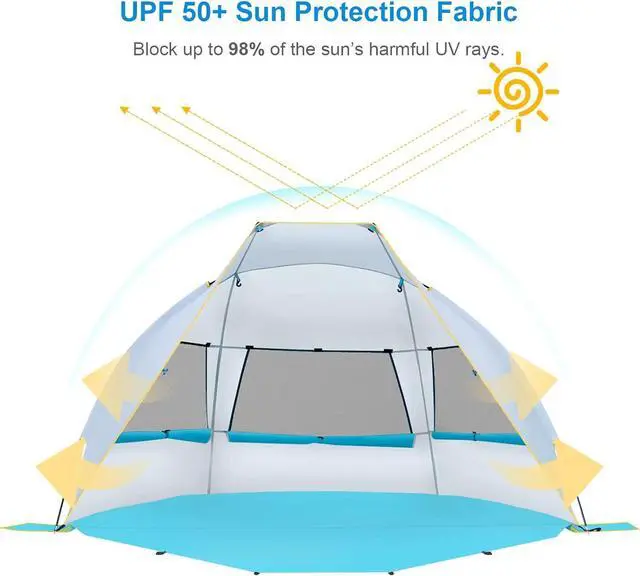 Alt view image 2 of 7 - WolfWise 2-3 Person Portable Beach Tent UPF 50+ Sun Shade Canopy Umbrella with Extendable Floor, Blue