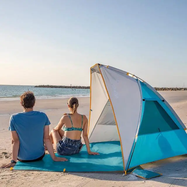 Alt view image 5 of 7 - WolfWise 2-3 Person Portable Beach Tent UPF 50+ Sun Shade Canopy Umbrella with Extendable Floor, Blue