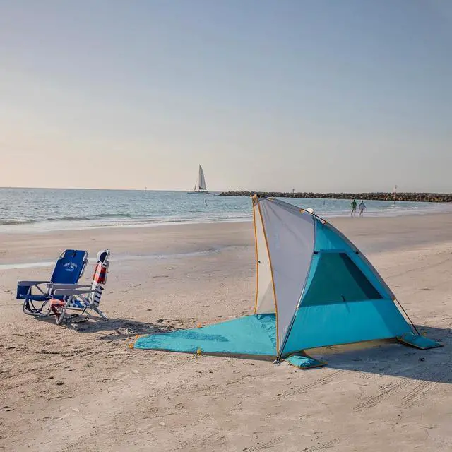 Alt view image 6 of 7 - WolfWise 2-3 Person Portable Beach Tent UPF 50+ Sun Shade Canopy Umbrella with Extendable Floor, Blue