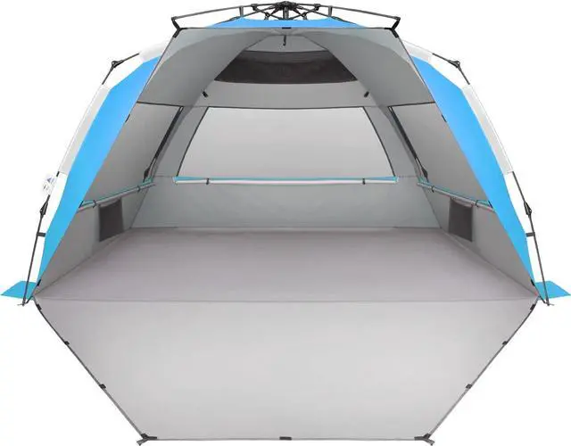 Main image of Oileus XX-Large Beach Tent Sun Shelter for 5-6 Person Portable Sun Shade Instant Pop Up Tent for Beach with Carrying Bag, Stakes, 6 Sand Pockets, Anti UV for Fishing Hiking Camping Blue