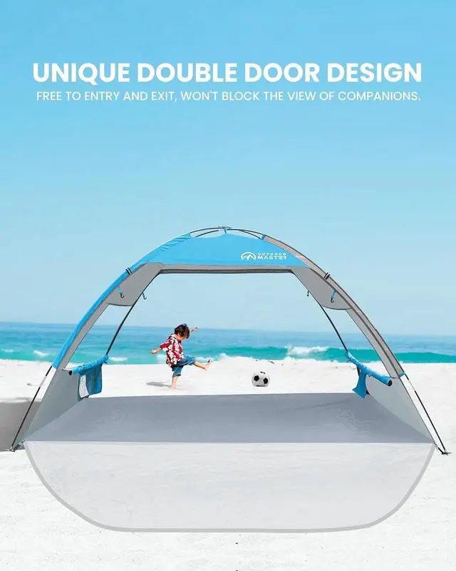 Alt view image 2 of 7 - Beach Tent for 3 Person with 2 Doors, Easy Setup Sun Shade Shelter, Portable Beach Shade Sun Canopy with UPF 50+ UV Protection, Extendable Floor with Carrying Bag
