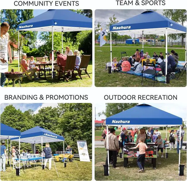 Alt view image 7 of 7 - Nazhura 10' x 10' Pop Up Canopy Tent with Sand Weight Bag, Freestanding Sun Shelter for Picnic and Camping, One Person Setup and Height Adjustable (Blue)