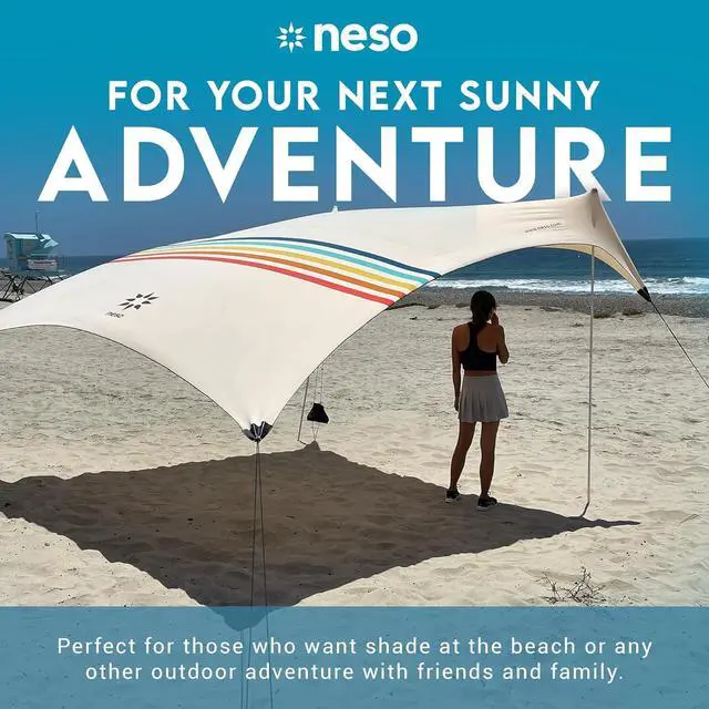 Alt view image 2 of 7 - Neso Gigante - Portable Beach Tent - Ideal to Enjoy with Family and Friends - UPF 50+, Water-Resistant, and Lightweight - Rainbow, 11' x 11'