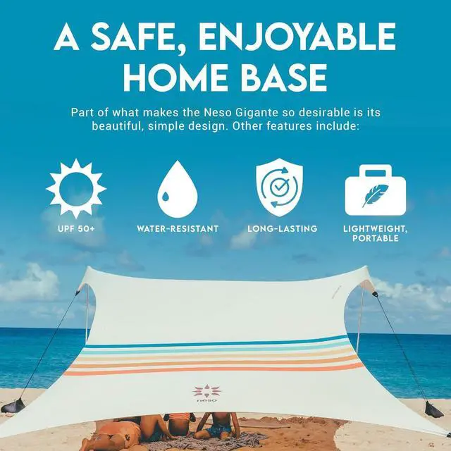 Alt view image 3 of 7 - Neso Gigante - Portable Beach Tent - Ideal to Enjoy with Family and Friends - UPF 50+, Water-Resistant, and Lightweight - Rainbow, 11' x 11'