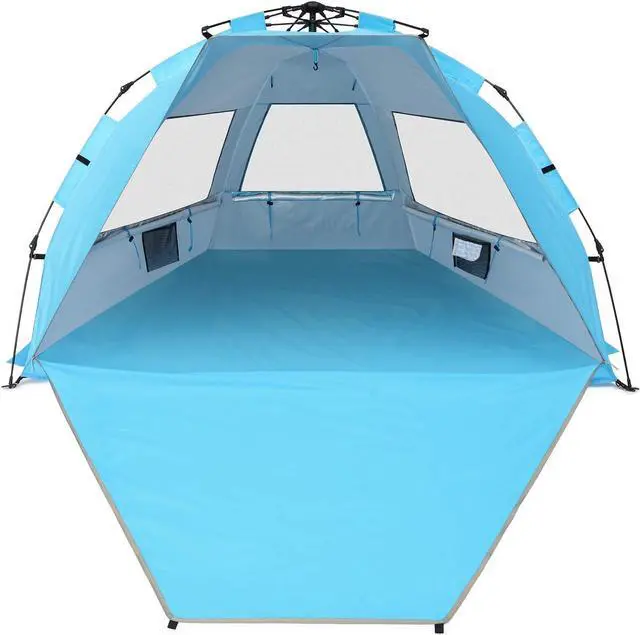Main image of G4Free 3-4 Person Beach Tent Pop Up Shade, Lightweight UPF 50+ Beach Sun Shelter Family Size, Easy Setup and Portable Sun Shade Canopy Cabana(Bright Silver)