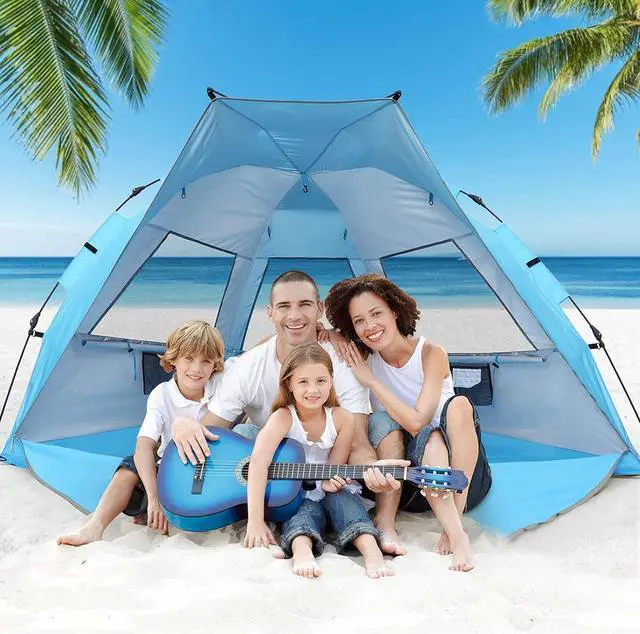 Alt view image 2 of 6 - G4Free 3-4 Person Beach Tent Pop Up Shade, Lightweight UPF 50+ Beach Sun Shelter Family Size, Easy Setup and Portable Sun Shade Canopy Cabana(Bright Silver)