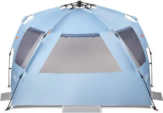 Alt view image 2 of 6 - Easthills Outdoors Instant Shader Dark Shelter XL Beach Tent 99" Wide for 4-6 Person Sun Shelter UPF 50+ with Extended Zippered Porch Sky Blue