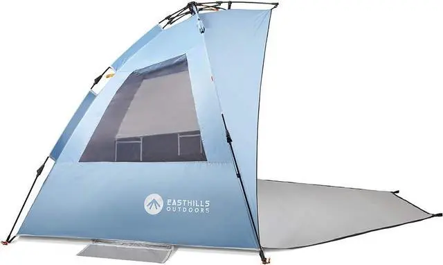 Alt view image 4 of 6 - Easthills Outdoors Instant Shader Dark Shelter XL Beach Tent 99" Wide for 4-6 Person Sun Shelter UPF 50+ with Extended Zippered Porch Sky Blue