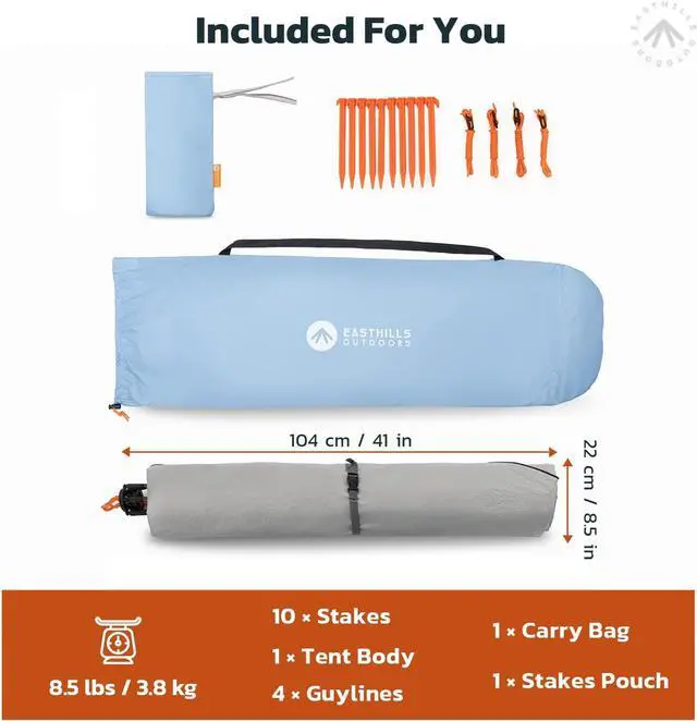 Alt view image 6 of 6 - Easthills Outdoors Instant Shader Dark Shelter XL Beach Tent 99" Wide for 4-6 Person Sun Shelter UPF 50+ with Extended Zippered Porch Sky Blue