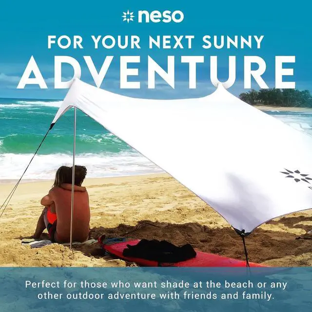 Alt view image 2 of 7 - Neso Gigante - Portable Beach Tent - Ideal to Enjoy with Family and Friends - UPF 50+, Water-Resistant, and Lightweight - White, 11' x 11'