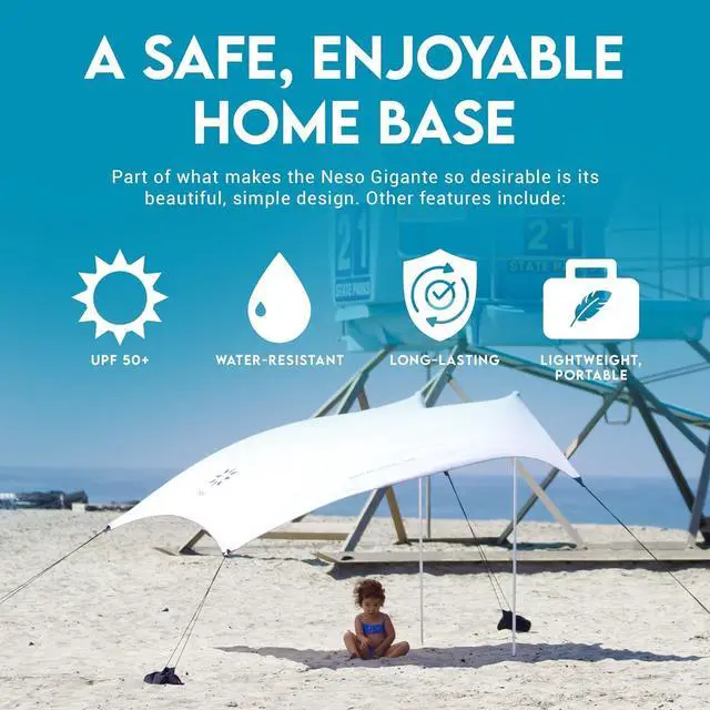 Alt view image 3 of 7 - Neso Gigante - Portable Beach Tent - Ideal to Enjoy with Family and Friends - UPF 50+, Water-Resistant, and Lightweight - White, 11' x 11'