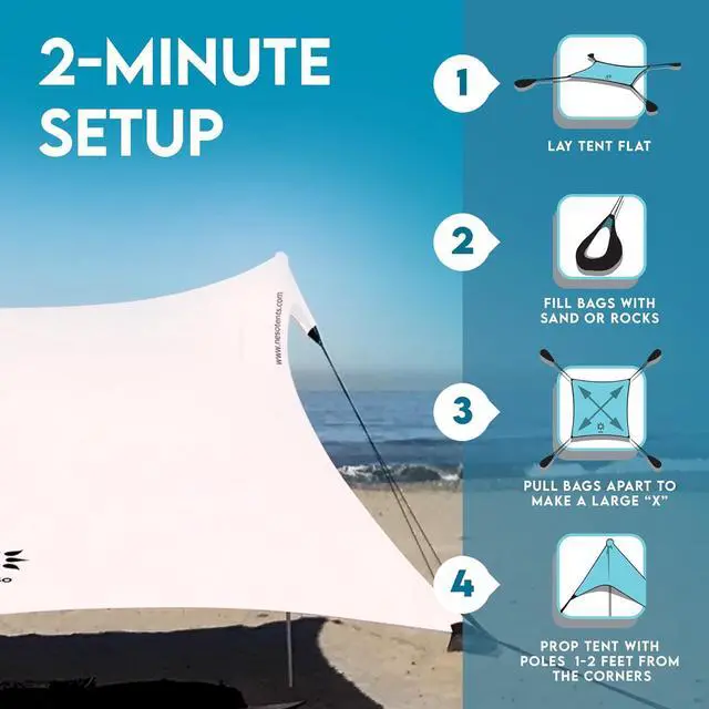 Alt view image 5 of 7 - Neso Gigante - Portable Beach Tent - Ideal to Enjoy with Family and Friends - UPF 50+, Water-Resistant, and Lightweight - White, 11' x 11'