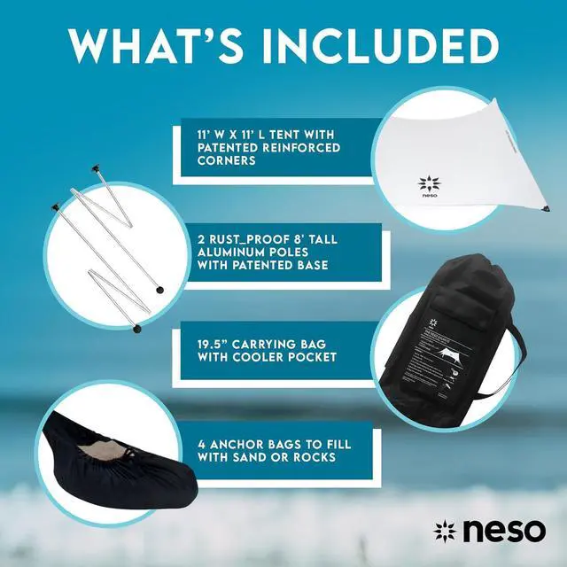 Alt view image 6 of 7 - Neso Gigante - Portable Beach Tent - Ideal to Enjoy with Family and Friends - UPF 50+, Water-Resistant, and Lightweight - White, 11' x 11'