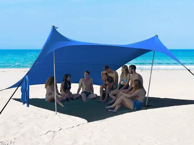 Main image of 10×10ft UPF50+ Beach Tent Sun Shelter, Windproof Stable Outdoor Pop Up Beach Shade Canopy for Camping, Fishing, Backyard Fun or Picnics, 2 Poles