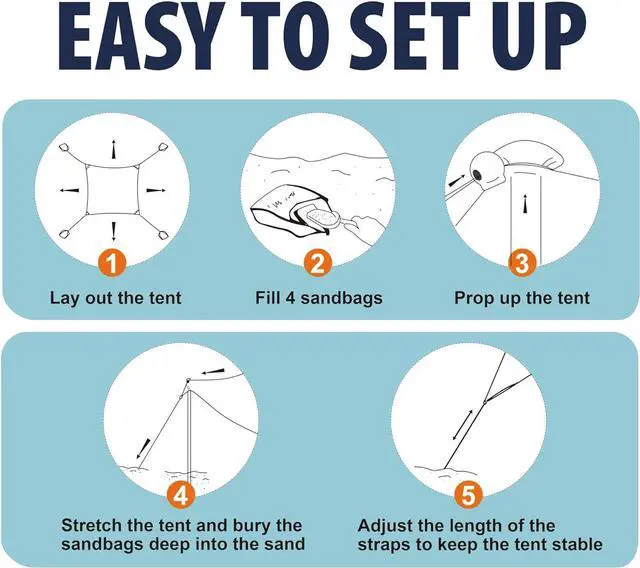 Alt view image 3 of 7 - 10×10ft UPF50+ Beach Tent Sun Shelter, Windproof Stable Outdoor Pop Up Beach Shade Canopy for Camping, Fishing, Backyard Fun or Picnics, 2 Poles