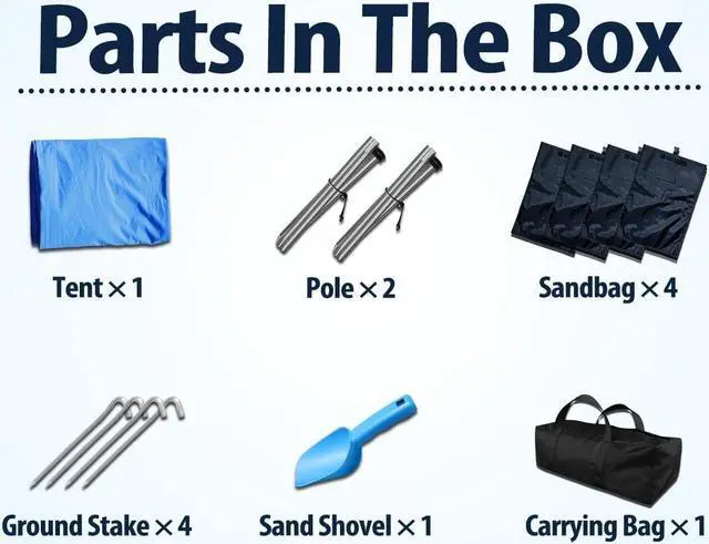 Alt view image 6 of 7 - 10×10ft UPF50+ Beach Tent Sun Shelter, Windproof Stable Outdoor Pop Up Beach Shade Canopy for Camping, Fishing, Backyard Fun or Picnics, 2 Poles