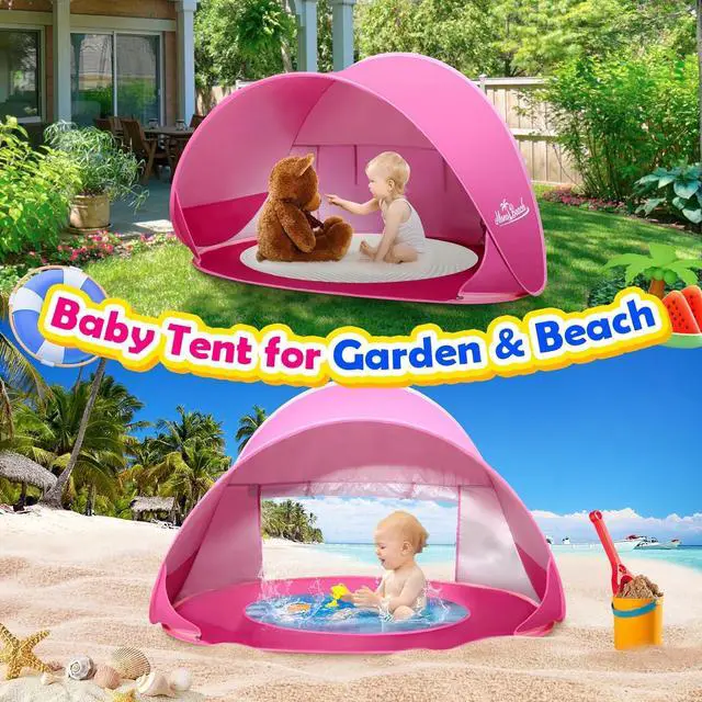 Alt view image 3 of 7 - Monobeach Baby Beach Tent Pop Up Portable Shade Pool UPF50+ UV Protection Sun Shelter for Infant with Easy Set Up Canopy (Pink Beach Tent)